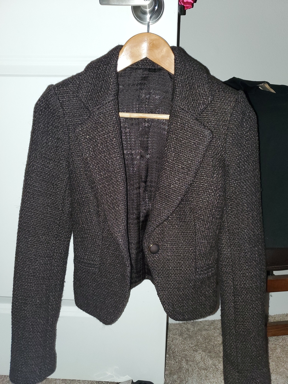 2B.Rych Dark Brown Textured Knit Single-Button Blazer